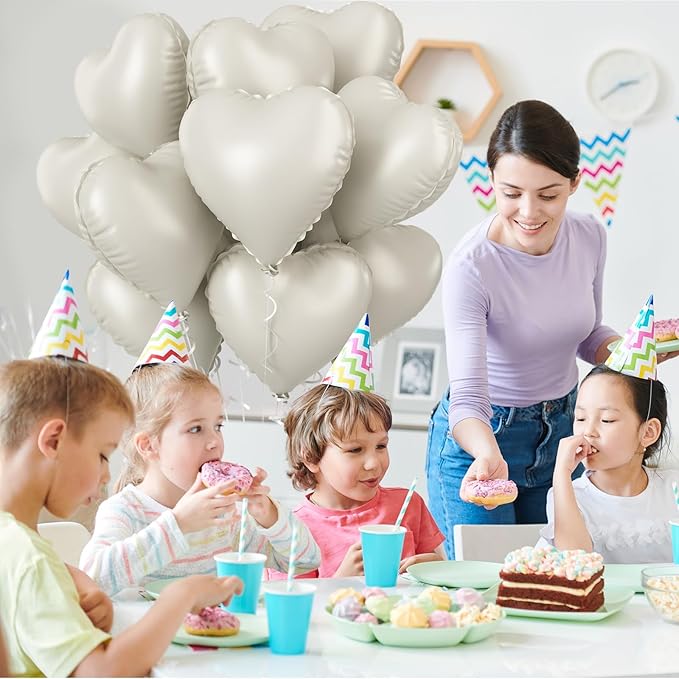 Cream Heart Balloons, 18 Inch Cream Heart Foil Balloons, 12Pcs Boho