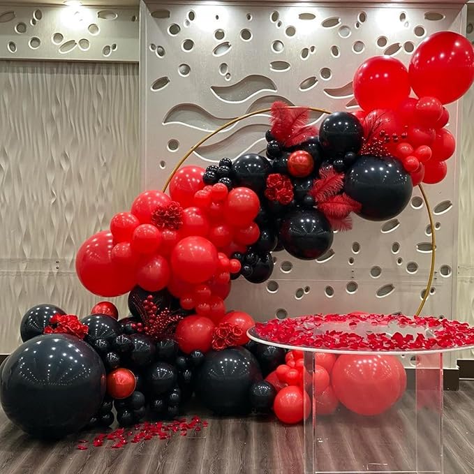 Red Black Balloons Garland Arch Kit, 134pcs Black and Red Party