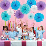 SUNBEAUTY Pack of 11 Purple Lavender Blue Hanging Honeycomb Paper