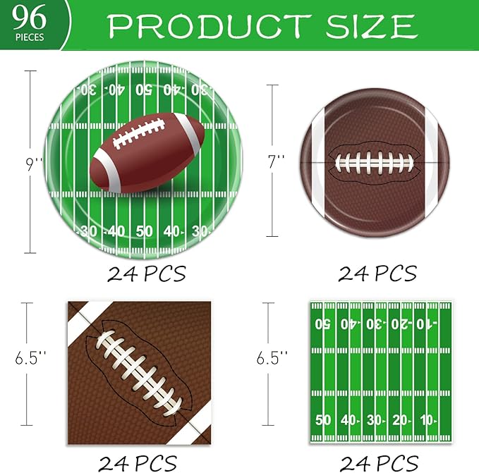 96 PCS Football Party Supplies Plates and Napkins Tableware Set