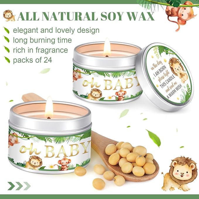 MTLEE 24 Pcs Jungle Animal Baby Shower Party Favors Candles Lavender