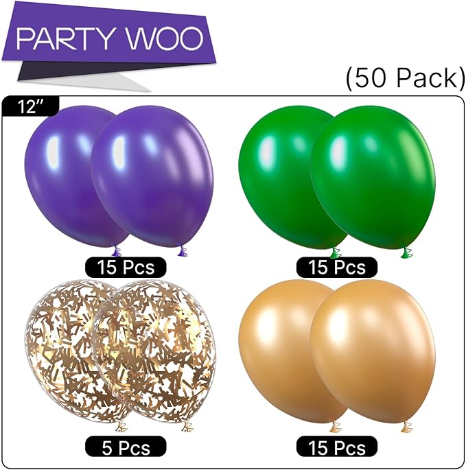 PartyWoo Purple Green Gold Balloons 50 pcs 12 Inch Dark Purple Dark