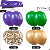 PartyWoo Purple Green Gold Balloons 50 pcs 12 Inch Dark Purple Dark