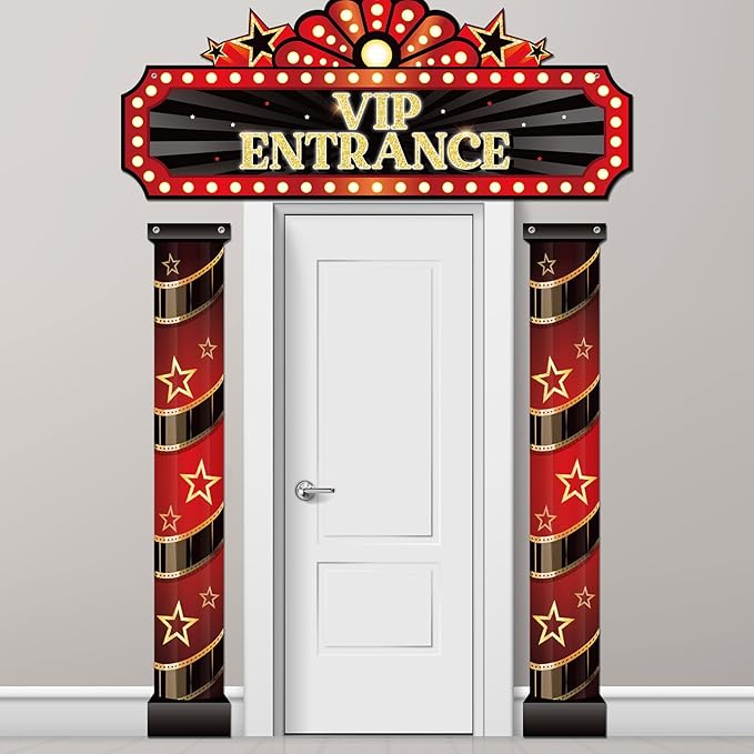 3 Pcs Movie Night Porch Sign Banner Movie Theme Party