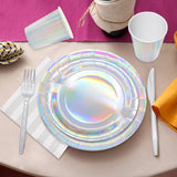 144pcs Iridescent Party Supplies Iridescent Party Tableware Set Serve