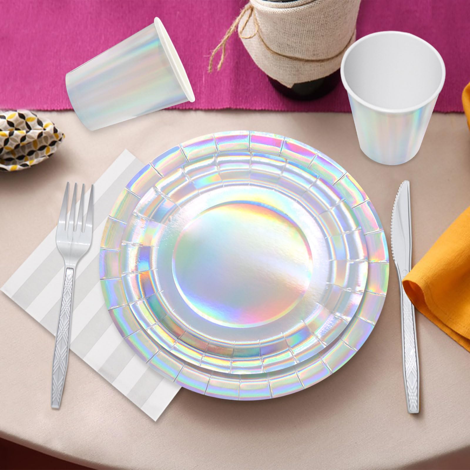 144pcs Iridescent Party Supplies Iridescent Party Tableware Set Serve
