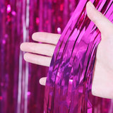 Voircoloria 2 Pack Pink Foil Fringe Backdrop Curtains, Tinsel