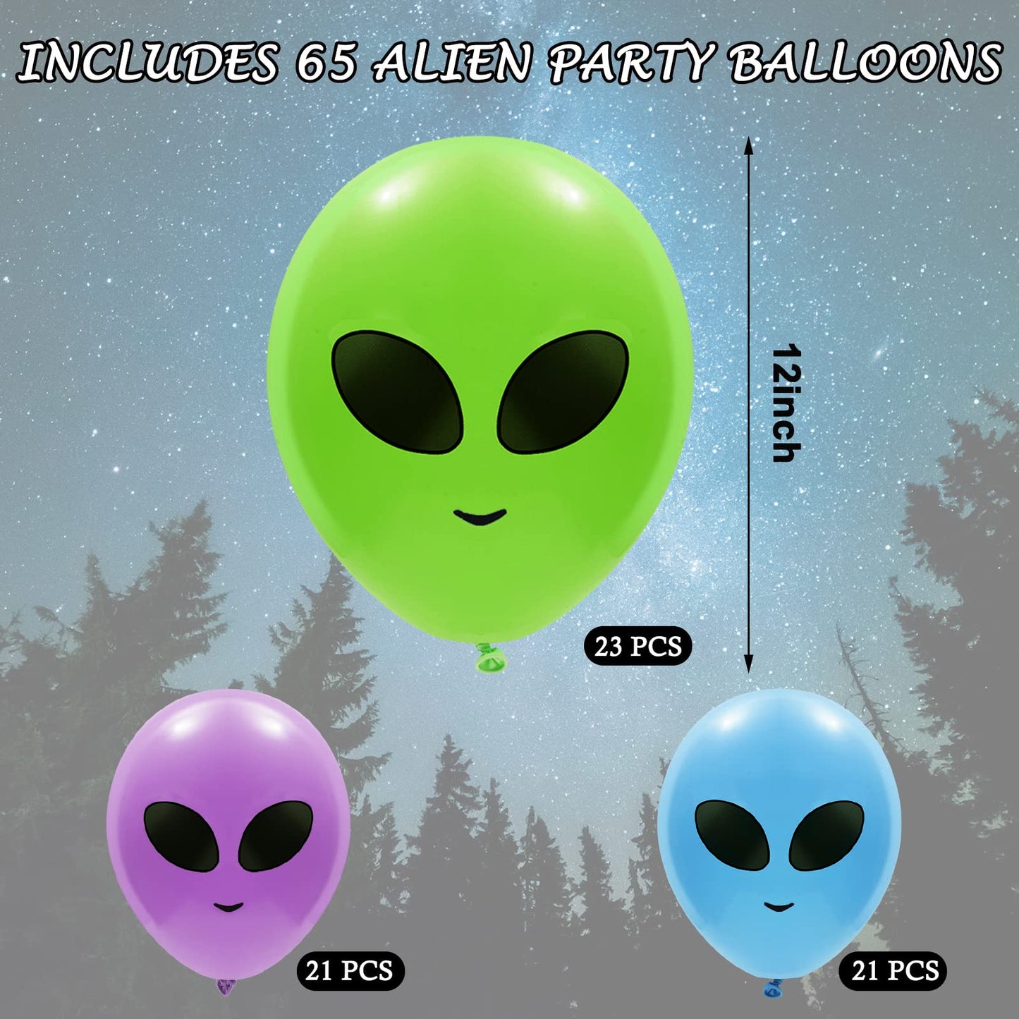 65Pcs Alien Balloons Green Blue Purple Alien Party Latex