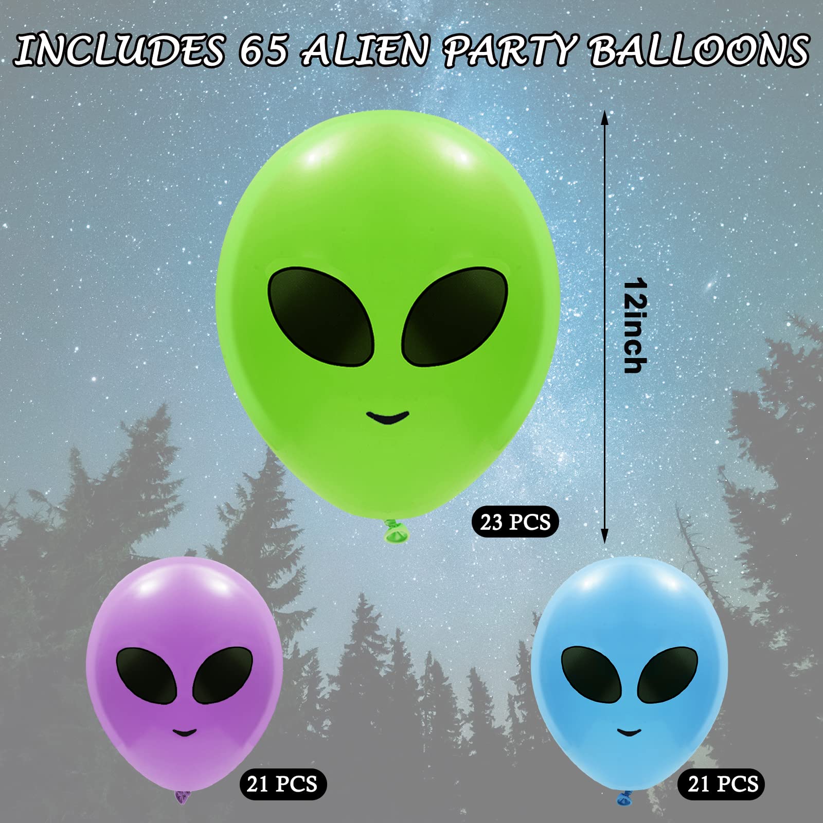 65Pcs Alien Balloons Green Blue Purple Alien Party Latex