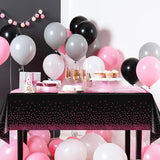 6Pcs Black Hot Pink Tablecloth Party Decorations,Plastic Black Table
