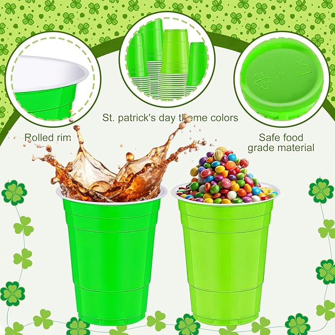 120 Pcs st. patrick's Day Plastic Cups Green Disposable Plastic Cups
