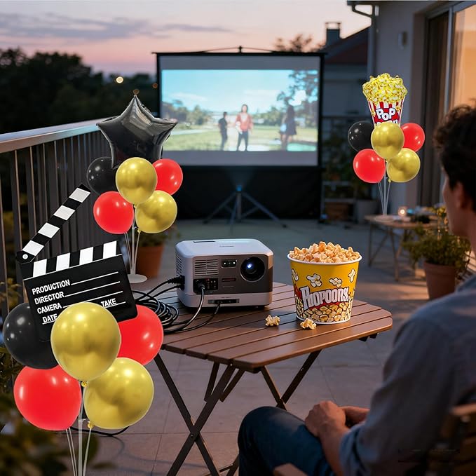 Movie Night Balloon Stand Set Red Gold Black Balloons for Film Party