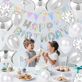 Silver Happy Birthday Decorations kit, Iridescent Happy Birthday