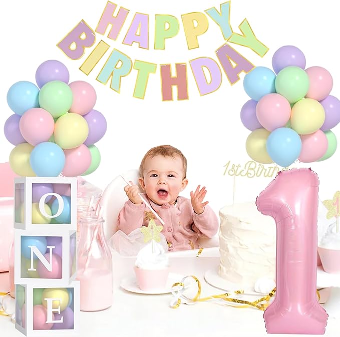 First Birthday Decorations For Girl 40 Inch Pink 1 Number Pastel