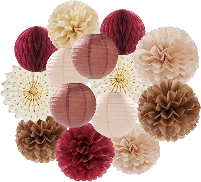 Brown Burgundy Champagne Boho Party Decorations 14pcs Rustic Wedding
