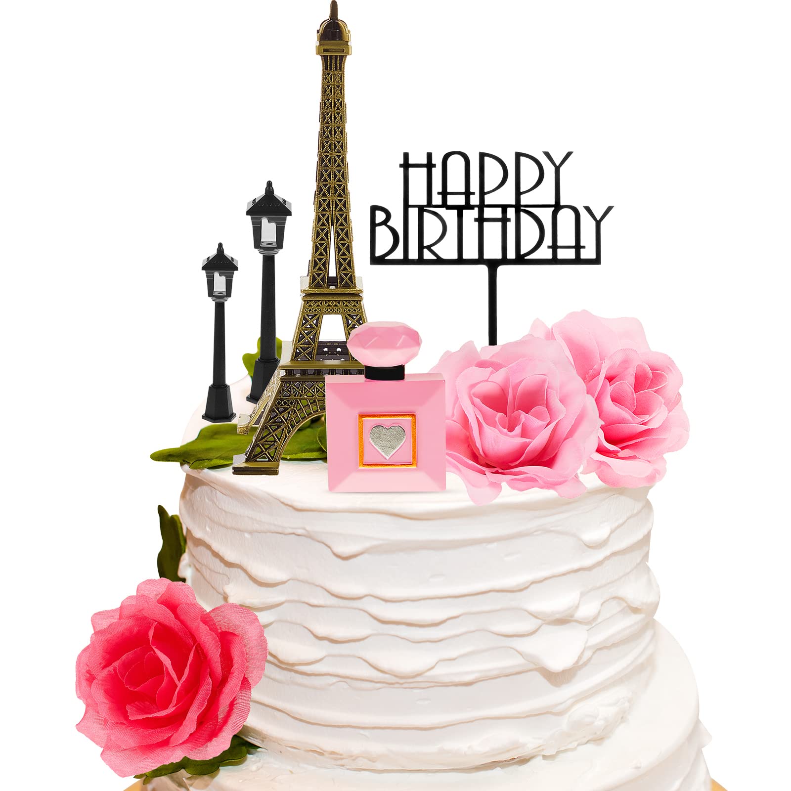 8 Pcs Paris Eiffel Tower Cake Topper Set, 7 Inch Romantic Decor w Mord