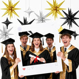 18 Pcs Black Gold Star Balloons, Gold and Black Balloon with 6 Pcs