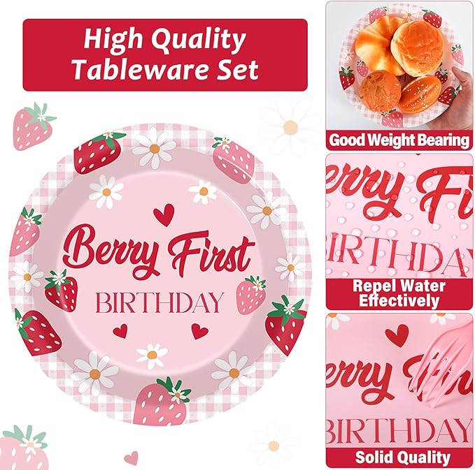 96 Pcs Strawberry 1st Birthday Party Plates Strawberry 1th Theme