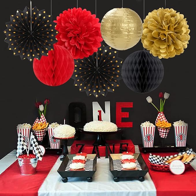 Red Black Gold Party Decorations Streamers Lanterns 14pcs Casino