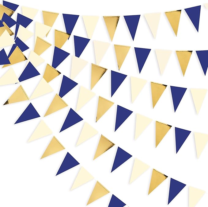 30Ft Navy Blue Gold and Beige Party Decorations Royal Blue Gold