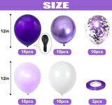 Togvu Balloon Purple and White, 60 Packs 12 Inch Dark Light Metallic