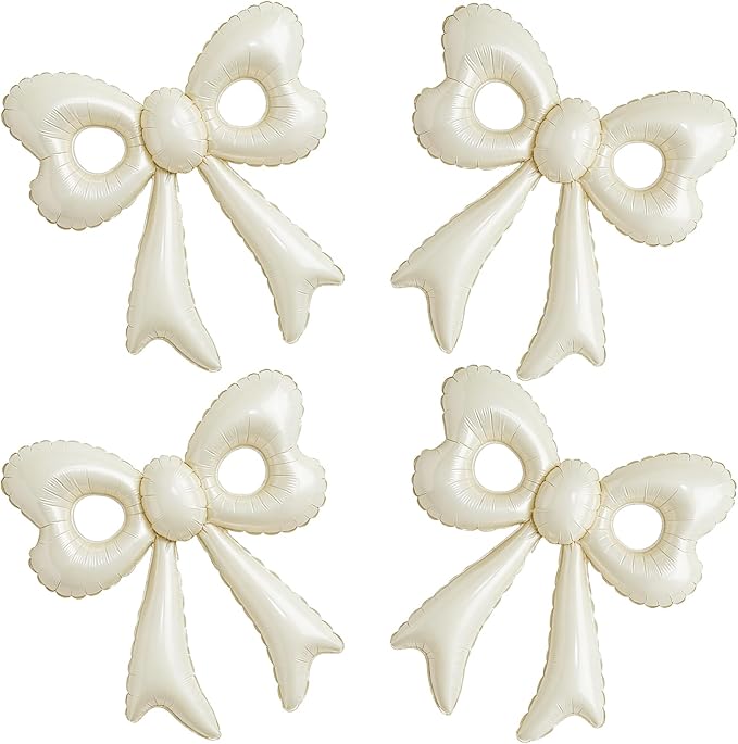 4 Pcs Cream Bow Balloons, 31”Huge Beige Bow Aluminum Foil Balloons