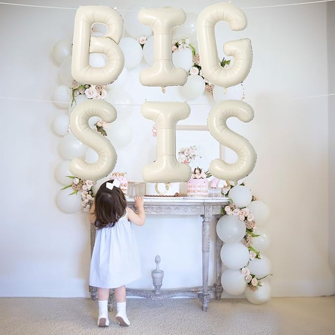 40 Inch Cream BIG SIS Balloons, Large Beige Neutral Big Sis Balloon