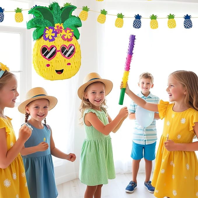 Pineapple Piñata Luau Party Piñata Game with Blindfold and Bat for