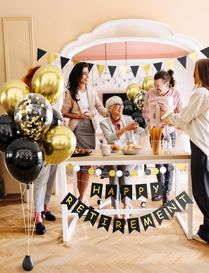 Retirement Party Decorations for Men and Women Black and Gold Happy