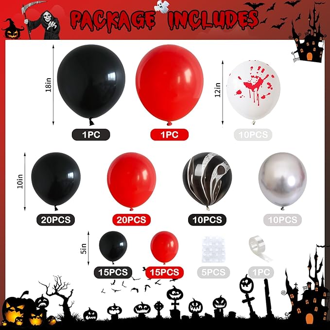 Halloween Balloon Arch Kit Bloody Balloons Garland Black and Red