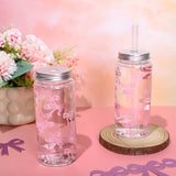 Whaline 20Pcs Pink Bow Plastic Cups with Lids and Straws Clear