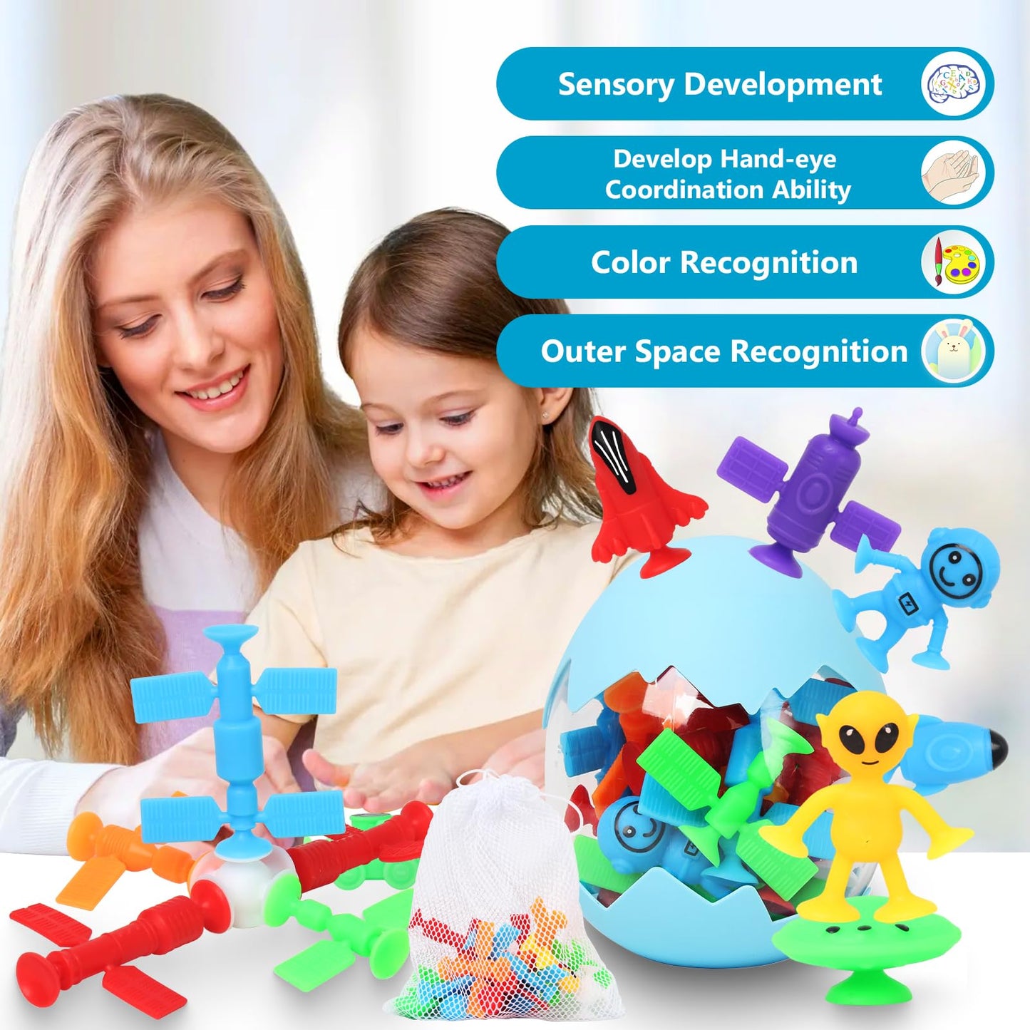 Suction Bath Toys for Kids, 20 Pcs No Hole Outer Space Bath Toy with
