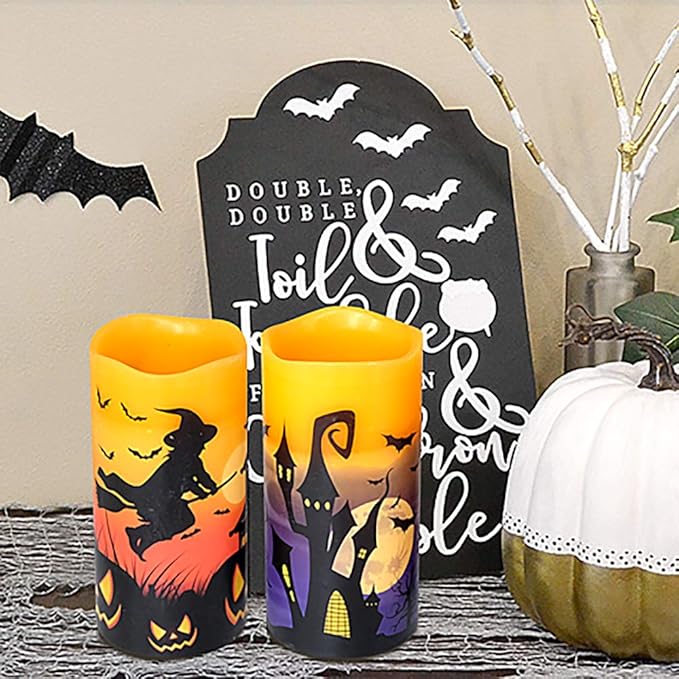 Halloween Flameless Flickering LED Candles with 6 Hour Timer Battery