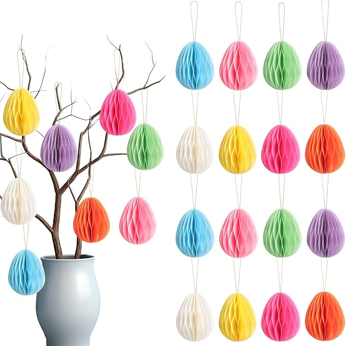 16 Pcs Easter Decorations Eggs Hanging Ornaments Paper
