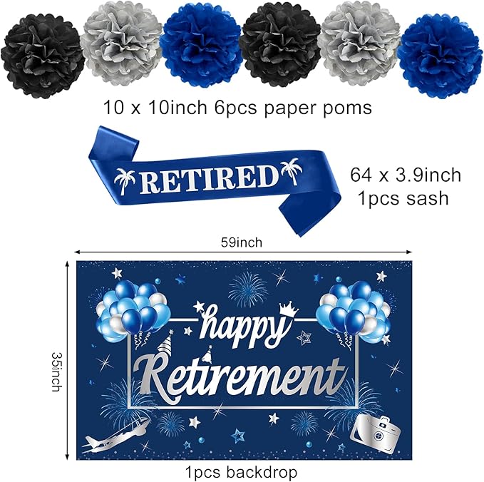 20PCS Retirement Party Decorations Kit for Men Blue Silver
