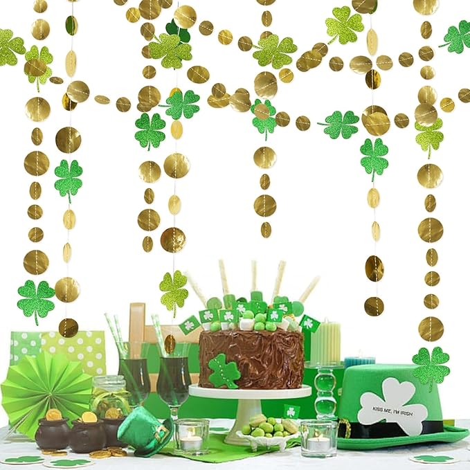 52Ft Shamrock Garlands 4Packs Glitter Green St Patrick's Day