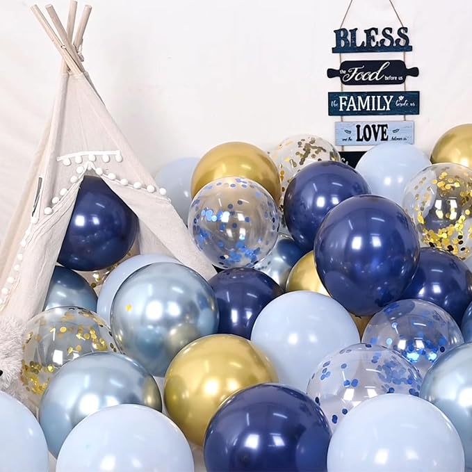 Navy Blue Gold Balloon, 60 Packs 12 Inch Metallic Blue and Macaron