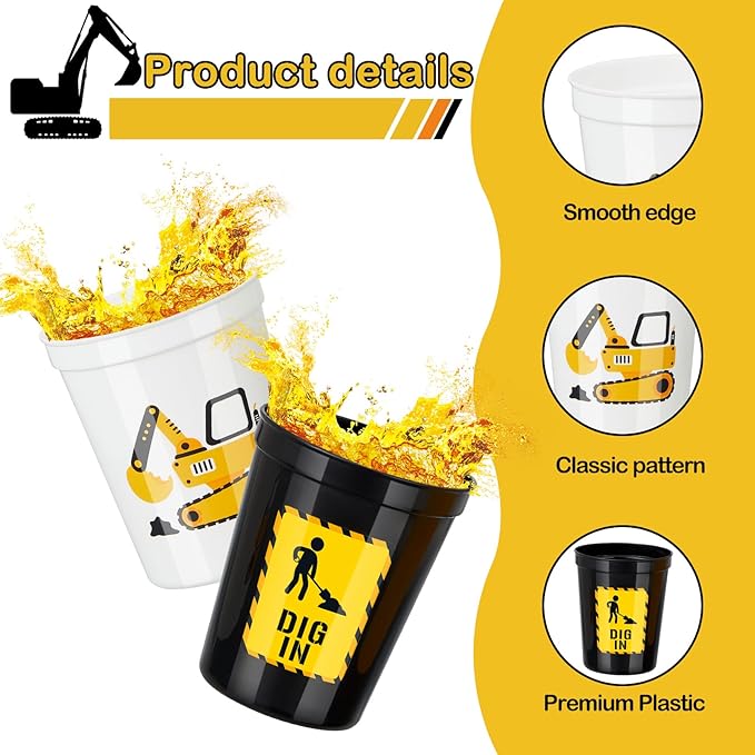 24 Pcs Construction Party Favors 16oz Construction Cups Thick