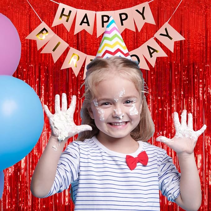 10 Pack Foil Curtain Backdrop Red Metallic Tinsel Foil Fringe