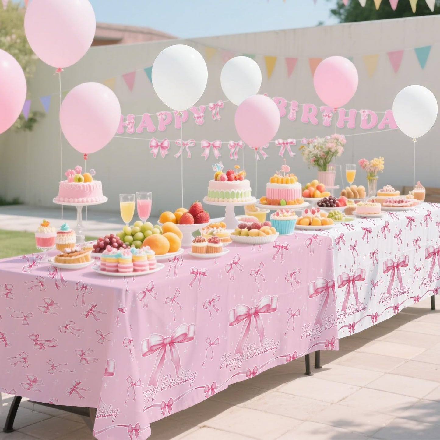 Pink Bow Happy Birthday Decorations Set for 24: Bachelorette Party