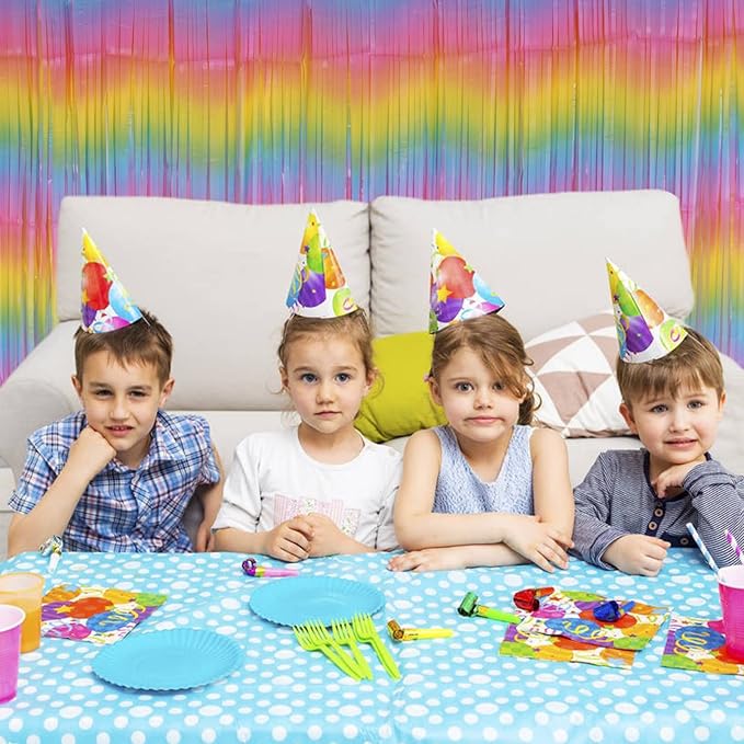 PIGETALE Pastel Rainbow Foil Fringe Curtains, 2Pcs 3.2x8.2ft Metallic