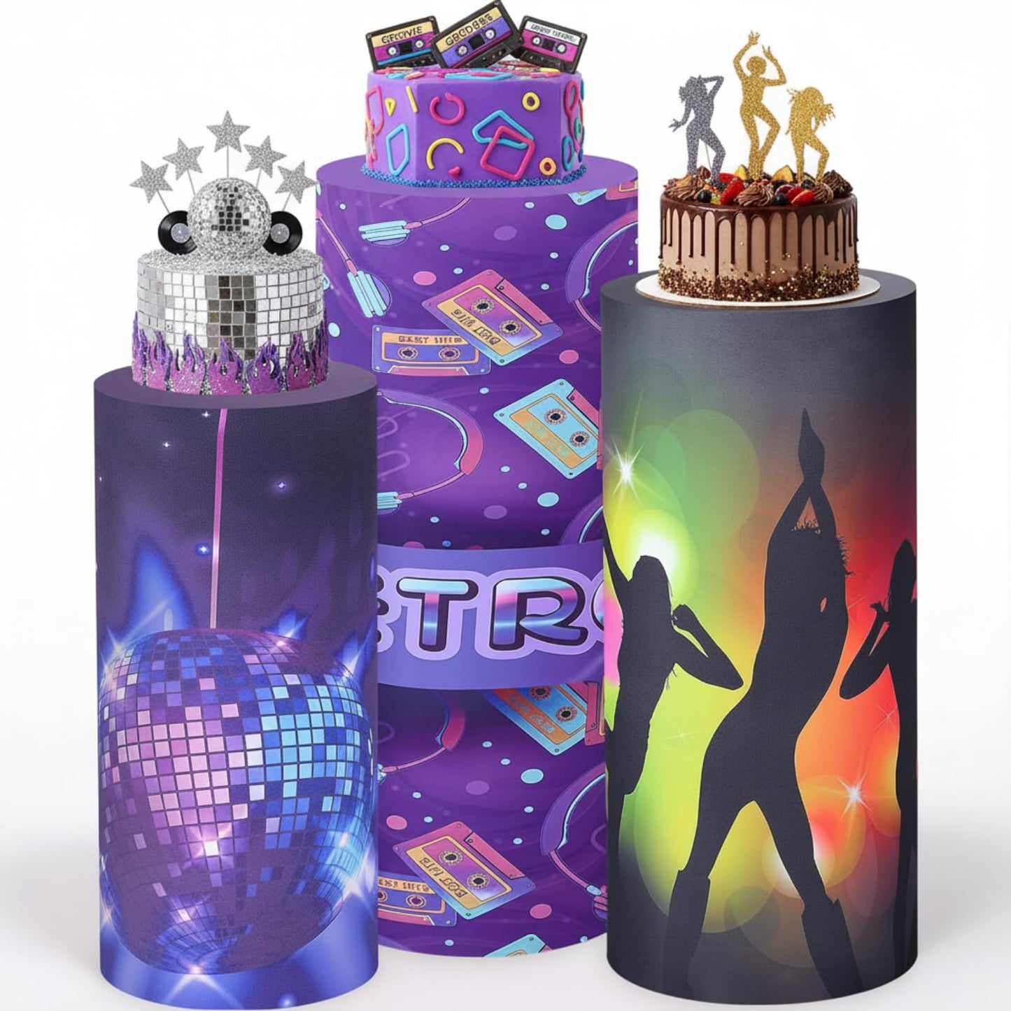Mindsoft Set of 3 Kpop Theme Spandex Cylinder Stand Covers for Party,