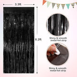Black Metallic Tinsel Foil Fringe Curtains, 2 Pack 3.3x8.3 Feet Party