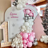Pink and Silver Balloon Arch Kit, Pastel Pink and White Metallic