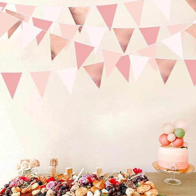 32Ft Rose Gold Party Decorations Dusty Blush Pink Pennant Banner