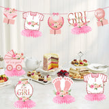 Aodocuto 12Pcs Pink Rose Gold Baby Shower Decorations Honeycomb