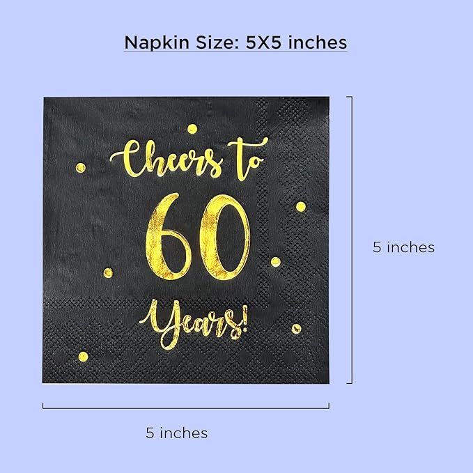Cheers to 60 Years Cocktail Napkins | Happy 60th Birthday Decorations