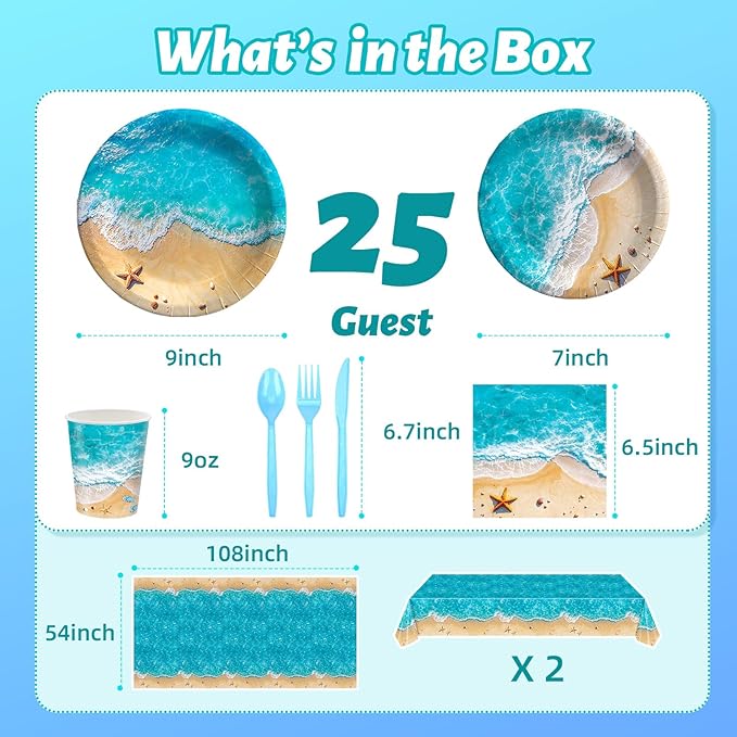 Beach Party Decorations Pool Party Plates and Napkins Sets 300 GSM