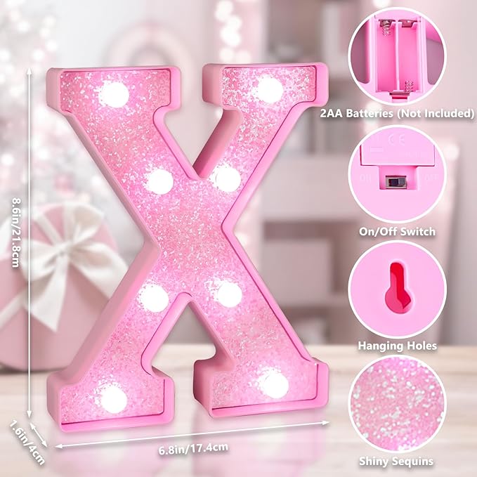 Pink Light Up Letters, LED Marquee Letters for Table, Small Glitter #9