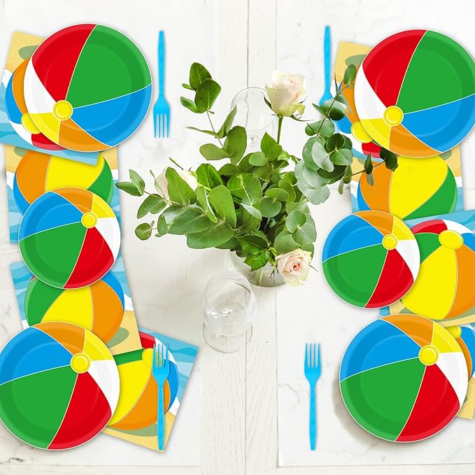 96 Pcs Beach Ball Party Supplies Tableware Summer Pool Ball Party